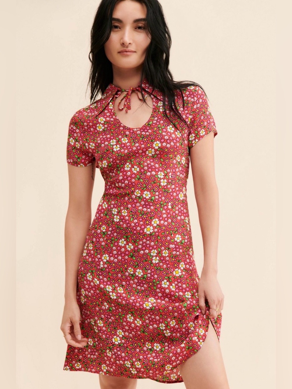 ROLLA'S Kelly Tie-Neck Floral Mini Dress Size Small